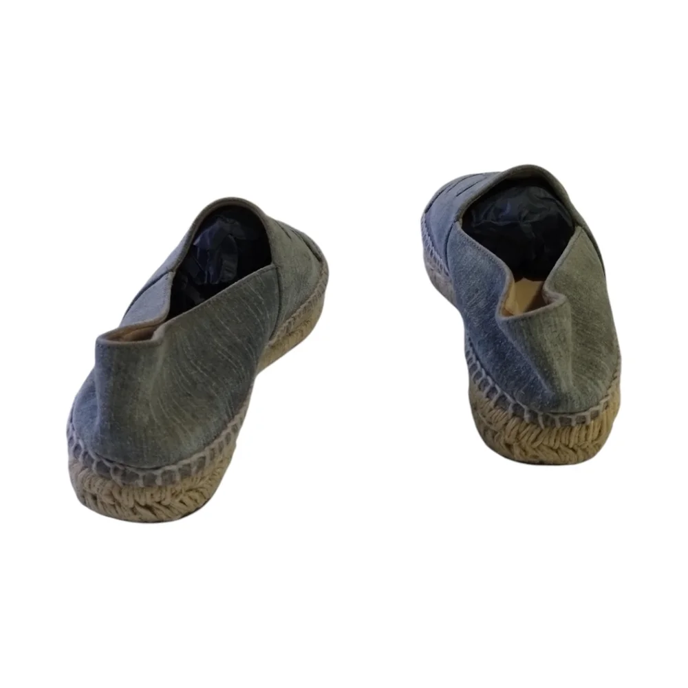 Chanel Grey Suede Espadrille Flats Signature Interlocking‎ CC Logo Women's 7